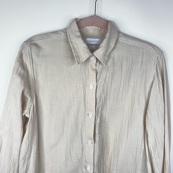 Aritizia Little Moon Organic Cotton Gauze Sail Shirt Cream Button Up Relaxed XS - Picture 2 of 13